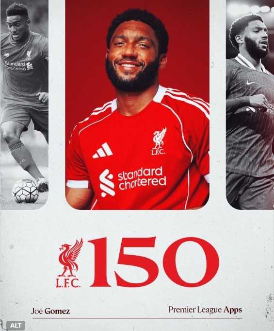 乔-戈麦斯替补出战，达成英超生涯150场里程碑